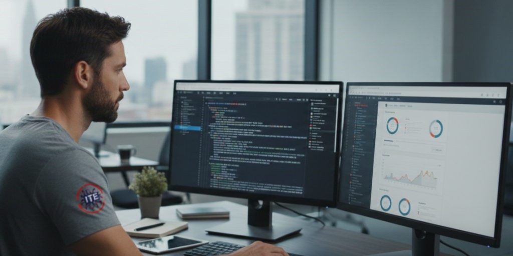 Technician monitoring website performance metrics - complete website care and maintenance